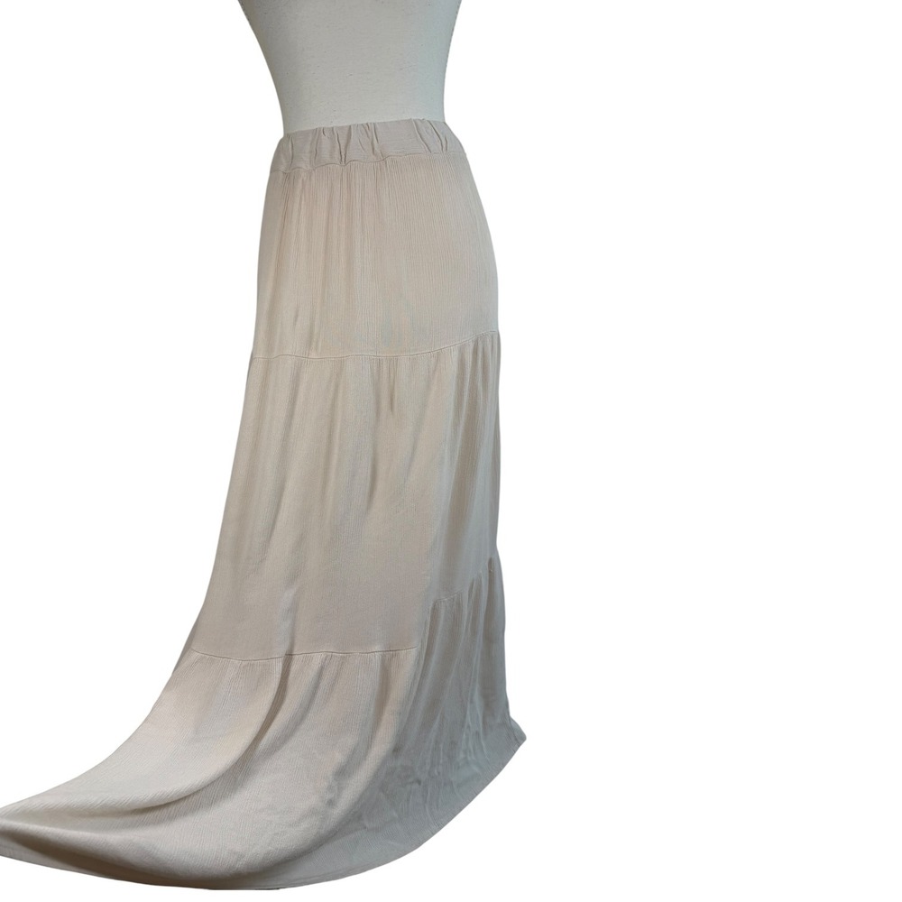 Haute Monde Tiered Maxi Skirt Womens L Cream Gauze Rayon Boho Flowy Lined Resort - Picture 13 of 16